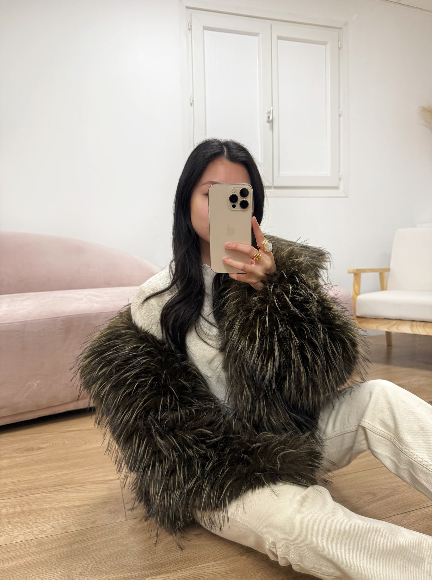 Manteau Margot en fausse fourrure marron