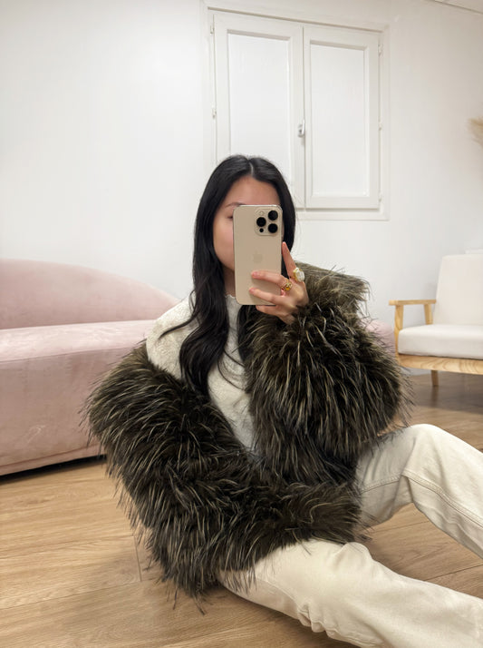 Manteau Margot en fausse fourrure marron