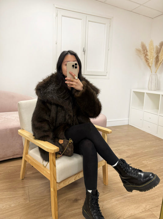 Manteau Camélia en fausse fourrure marron