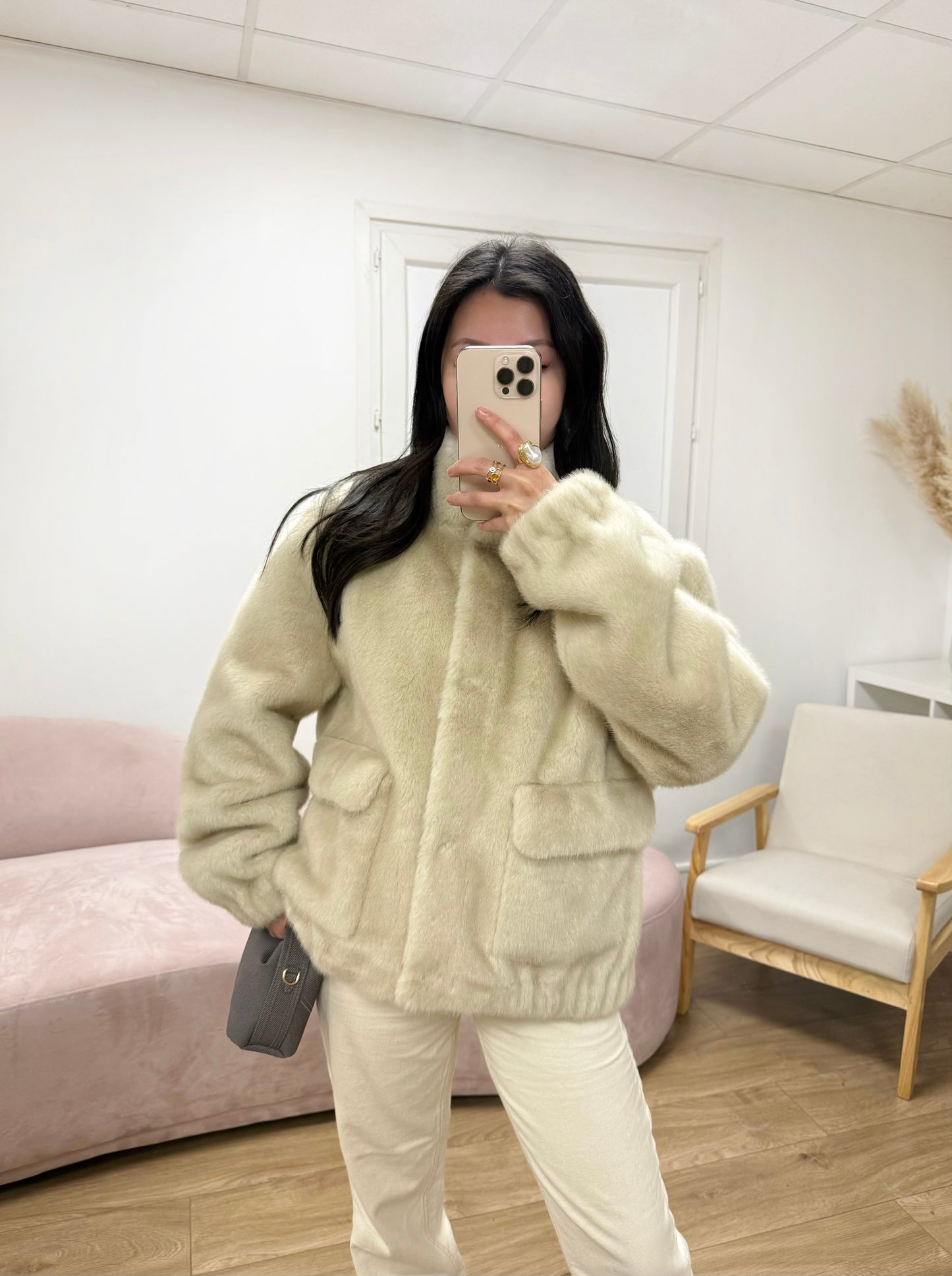 Manteau Justine fausse fourrure beige