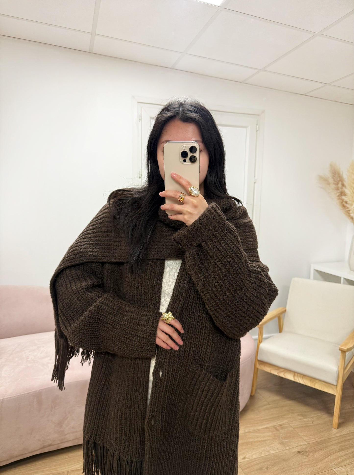 Gilet + écharpe Caroline marron