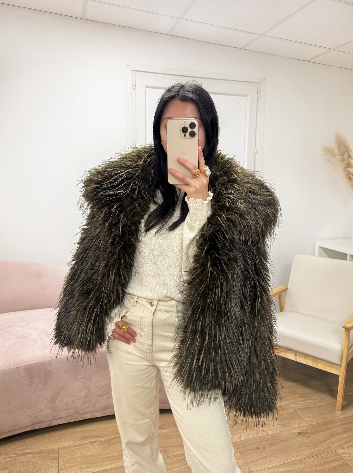 Manteau Margot en fausse fourrure marron