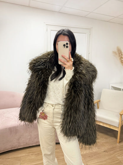 Manteau Margot en fausse fourrure marron