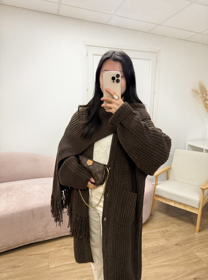 Gilet + écharpe Caroline marron