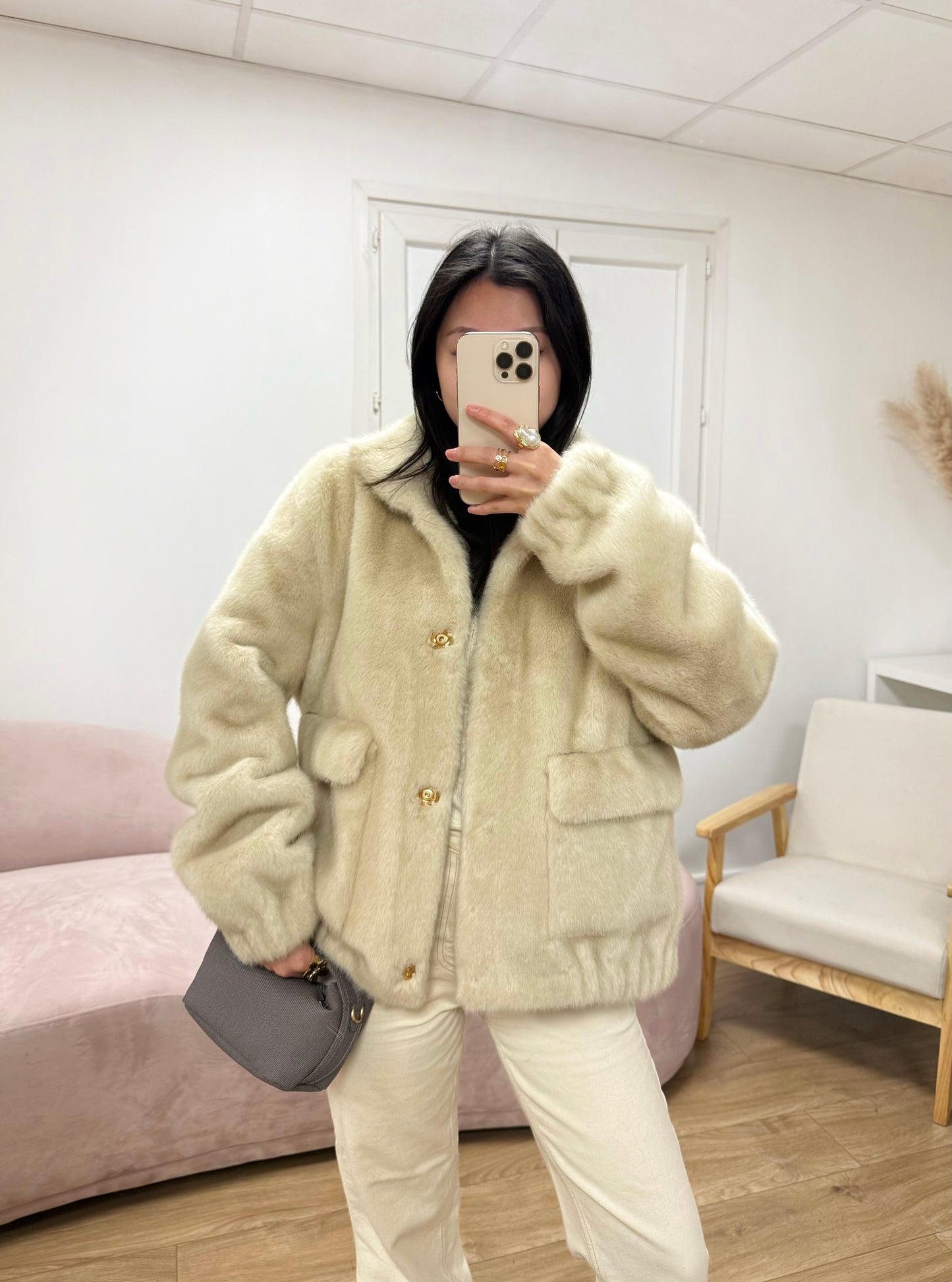 Manteau Justine fausse fourrure beige