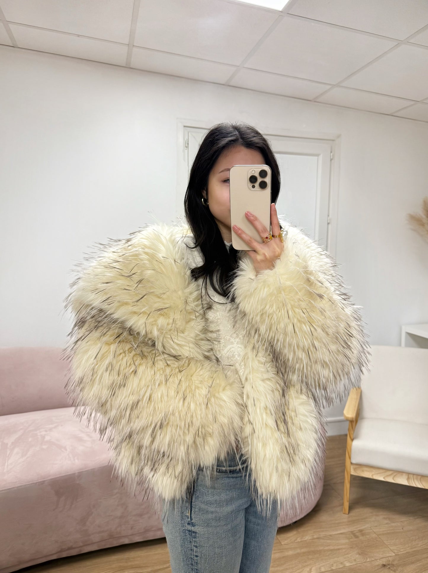 Manteau Margot en fausse fourrure blanc